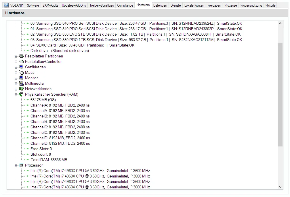 Hardwareinventar in Lan-Inspector